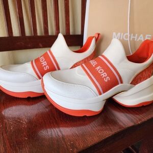 Michael Kors Cream and Red Slip-On Sneakers